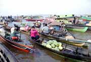 Plovouc� trh v Banjarmasinu. Kalimantan, Indon�sie.